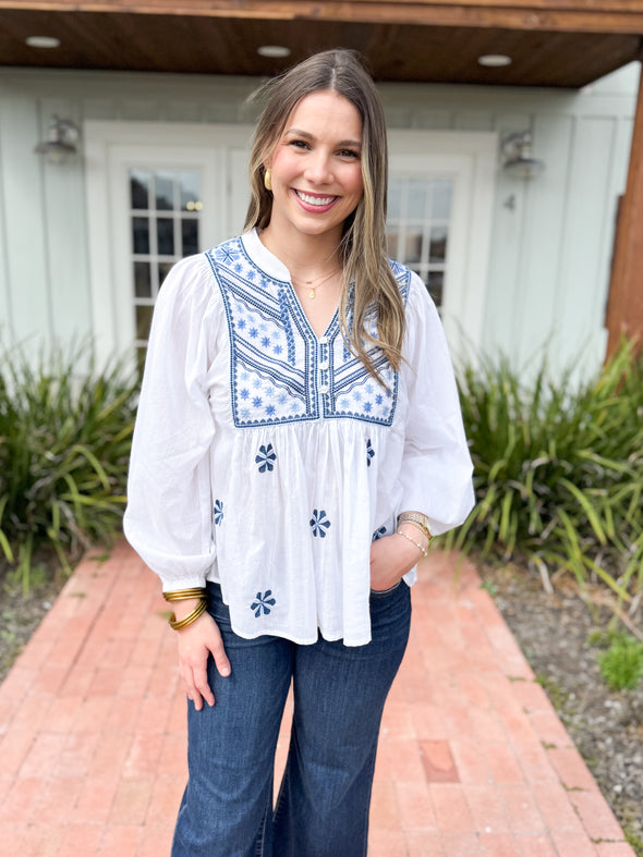 The Margeaux Embroidered Top-White