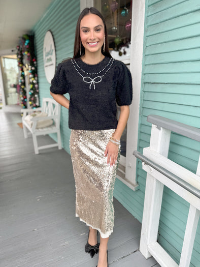 The Jonson Sequin Midi Skirt-Gold