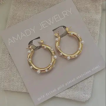 Pearls Gold Hoop Earring