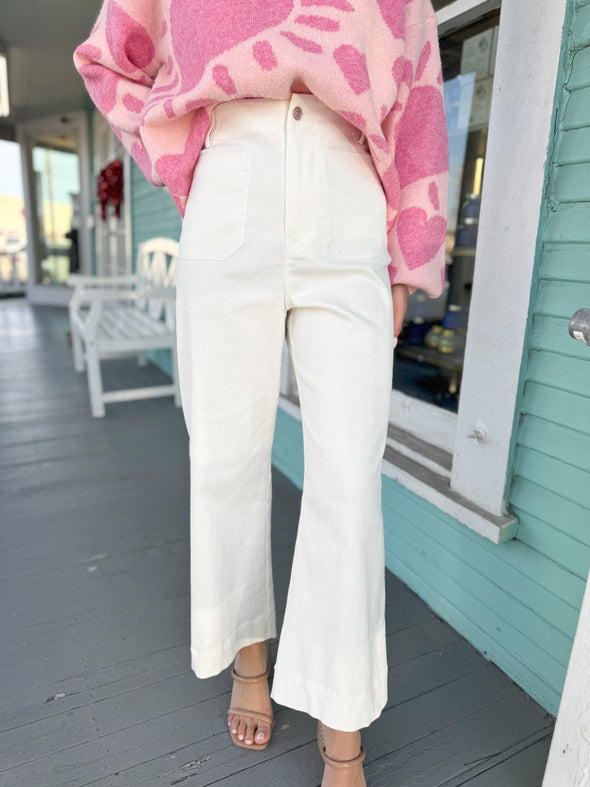 The Terry Wide Leg Pant-White