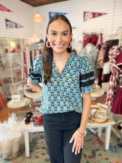 The Kandyse Blue Print Blouse