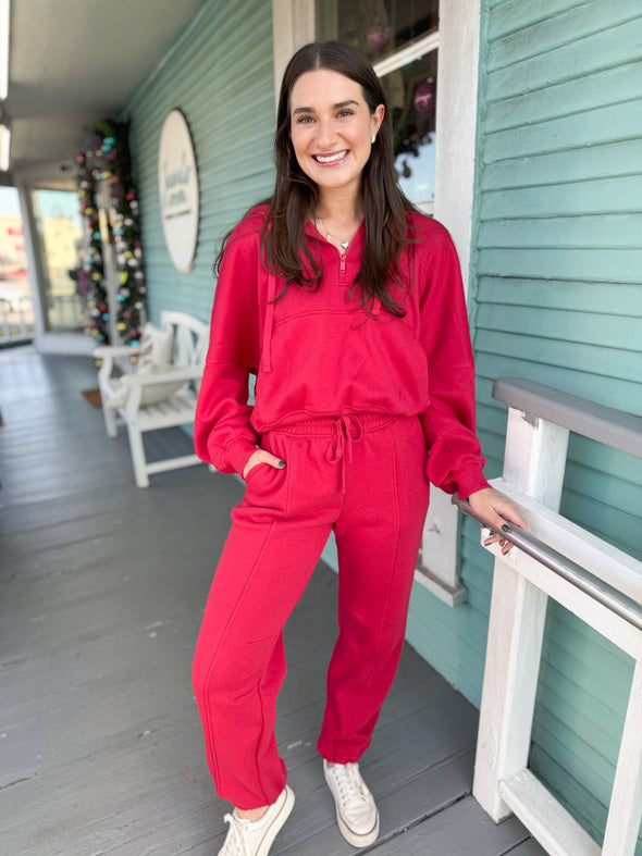 The Royalty Zip and Jogger Set-Red