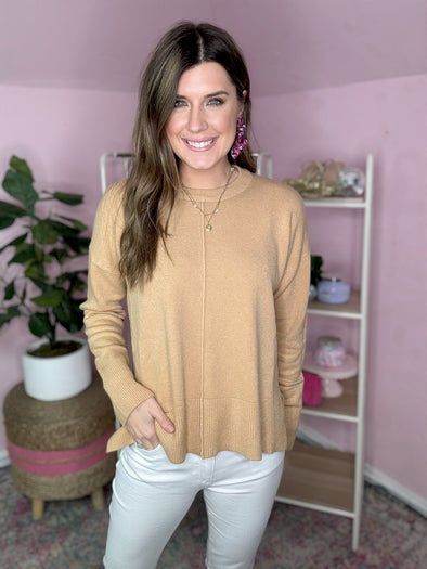 taupe sweater with round neck 