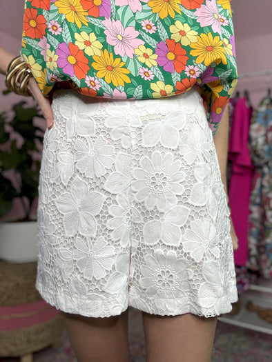 white floral lace shorts