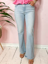 light wash flare leg denim 
