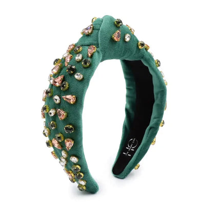 The Velvet Jeweled Headband-Green