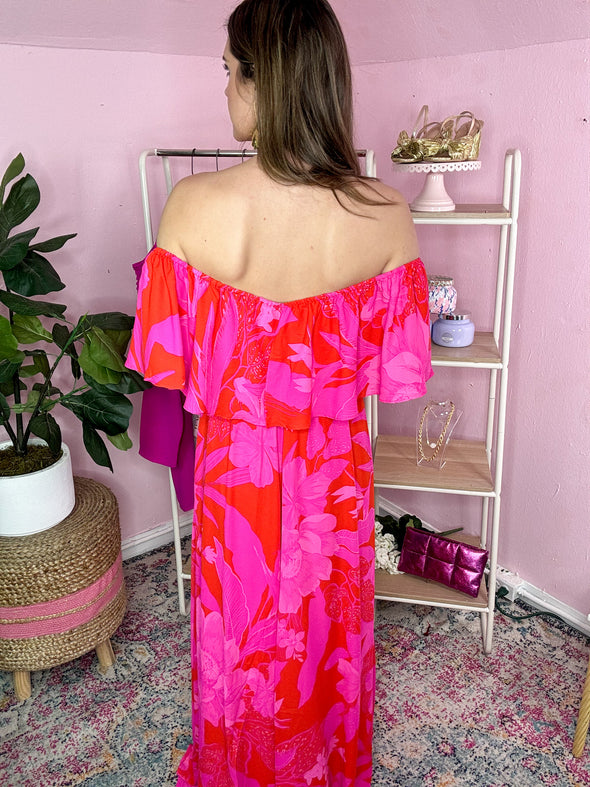 back of pink and red floral maxi 