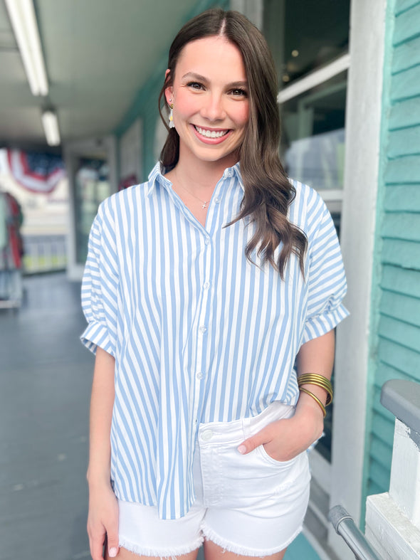 blue and white stripe top 