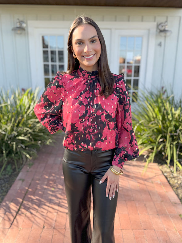 The Lola Floral Printed Top-Red