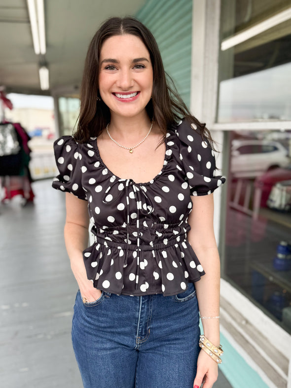 black and white polka dot top 