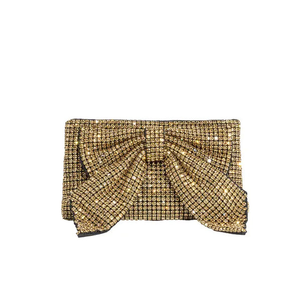 The Jada Bow Rhinestone Clutch-Gold