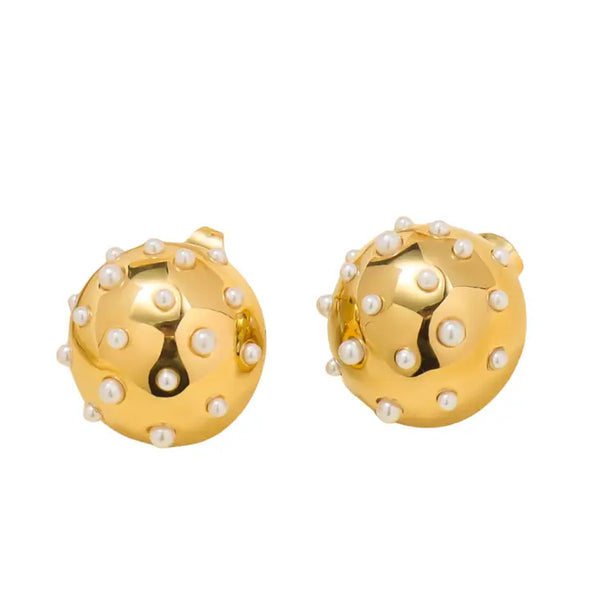 The Saylor Pearl Ball Studs-Gold