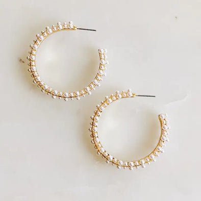 The Pearl Deco Hoop Earrings-Gold