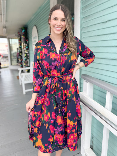 The Ashley Colorful Midi Dress-Navy