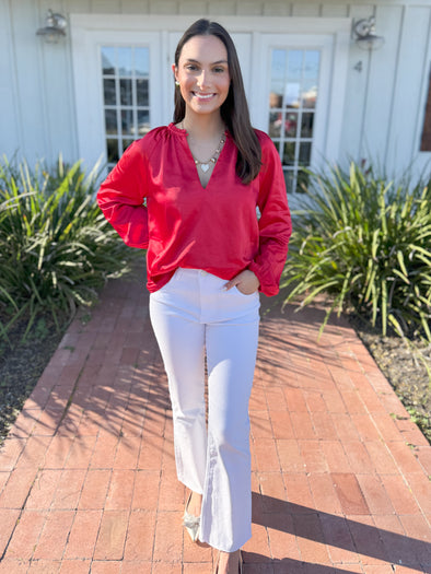 The Alcazar Satin Long Sleeve-Red