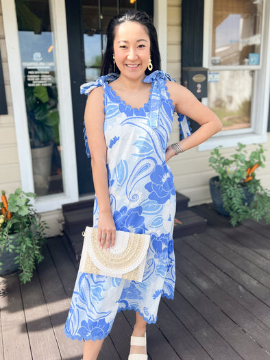 blue and white J.Marie floral dress