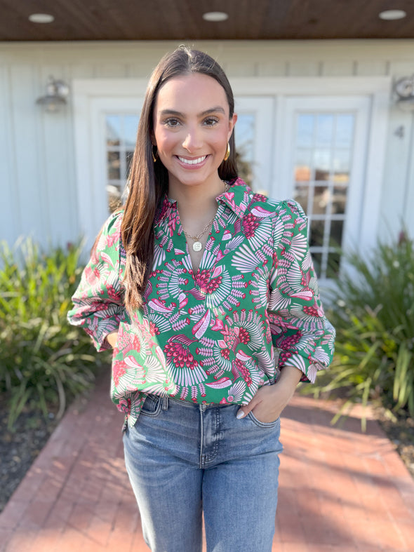 The Charlee Toucan Tango Collared Top-Green