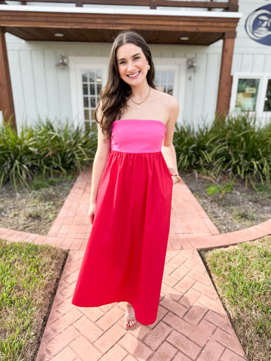 The Ellen Strapless Color Black Dress-Pink