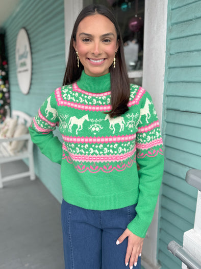 (THML) The Horse Fair Isle Sweaters-Green