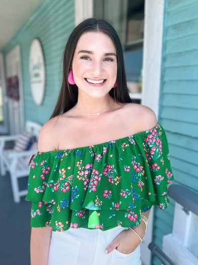 The Ivana Green Floral One Shoulder top