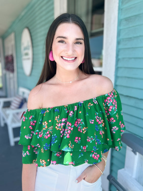 The Ivana Green Floral One Shoulder top