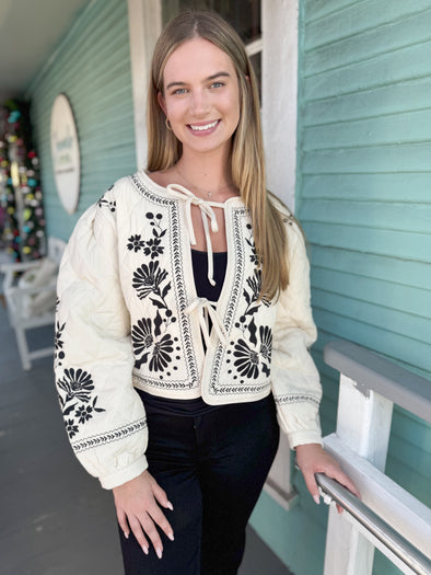 The Males Embroidered Quilted Jacket-Cream