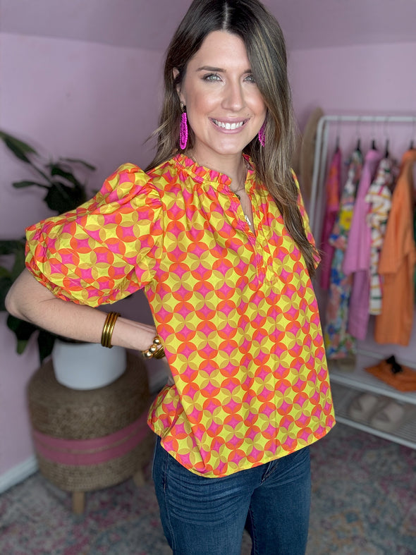 yellow and pink pattern THML  top 