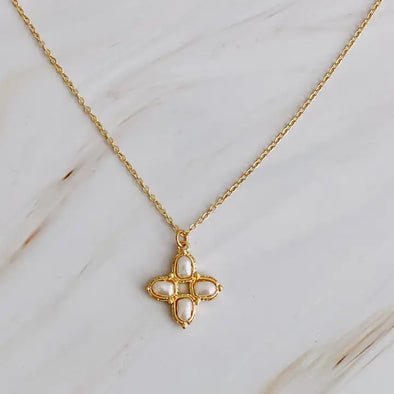 The Pearl Square Cross Necklace-Gold