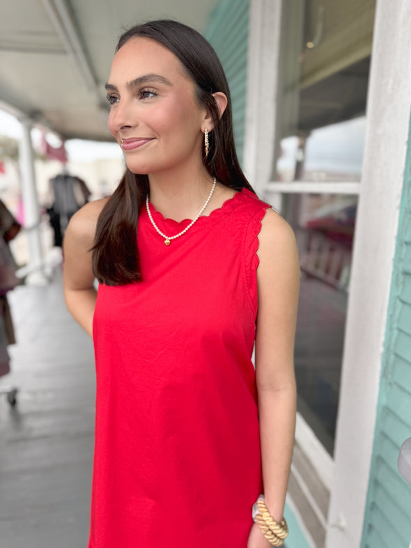 The Bree Scalloped Tank Dress-Red