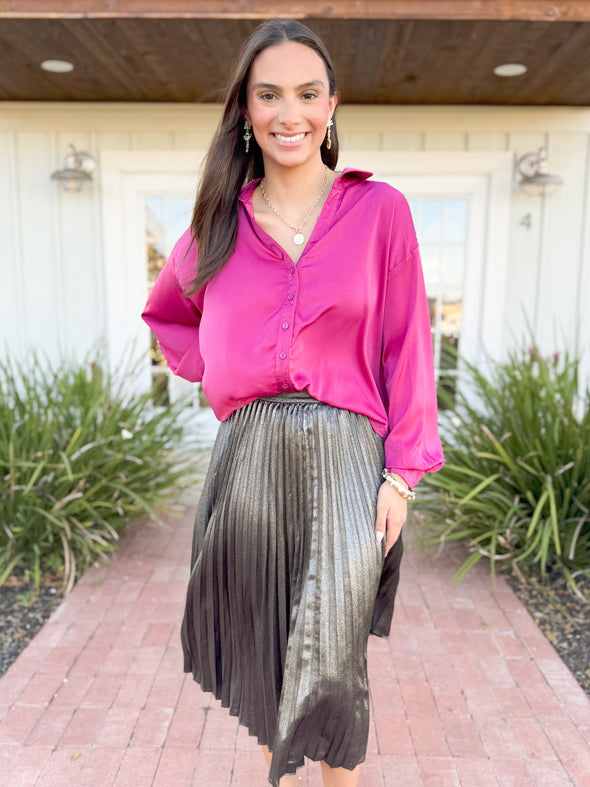 The Scarlett Pleated Midi Skirt-Black