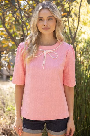 The Preisley Pearl Ribbon Sweater-Pink