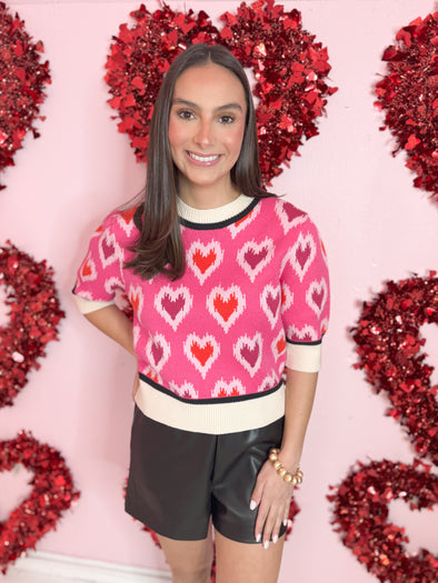 (THML) The Loving Heart Short Sleeve Sweater-Pink