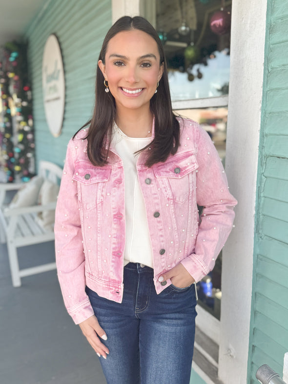 The Pauloa Pearl Denim Jacket-Pink