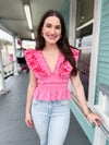 pink v neck embroidered top 