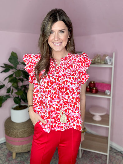 red and pink abstract print THML top 