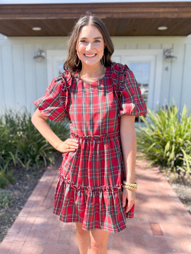 The Presley Plaid Ruffle Dress-Red