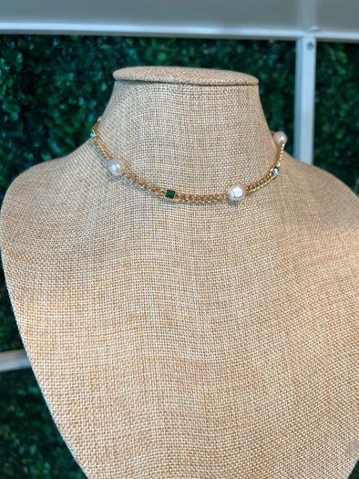 emerald and pearl gold necklace