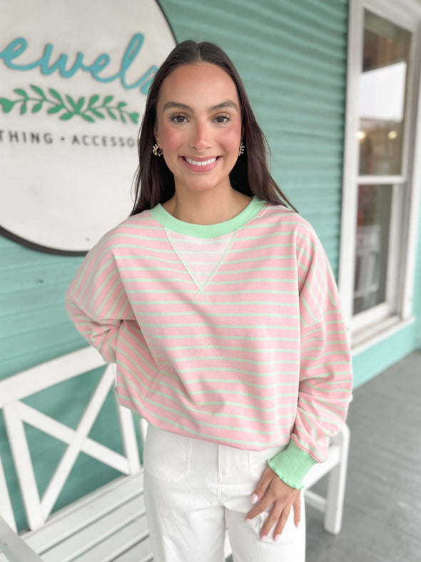 The Terry Stripe Top-Pink