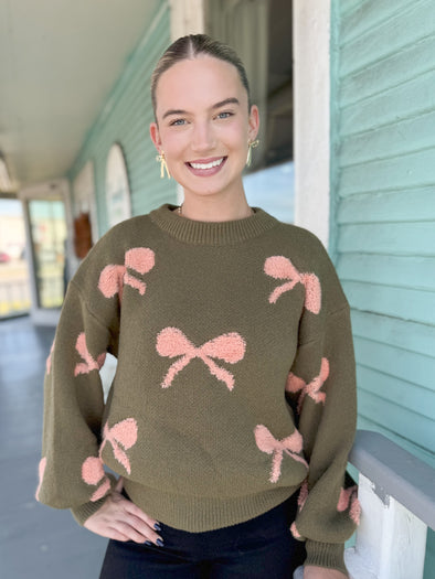 The Ophelia Bow Sweater-Olive