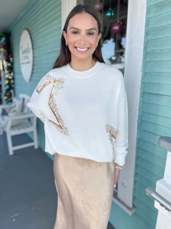 The Starla Sequin Star Sweater-Ivory