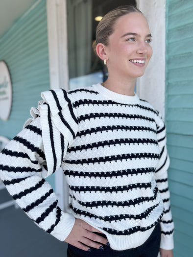 The Nellson Stripe Sweater-Black/White