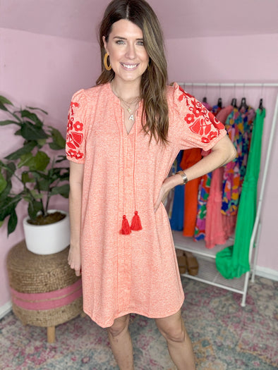 orange dress with embroidery 