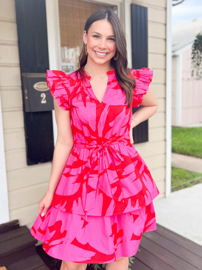 pink and red abstract dress 