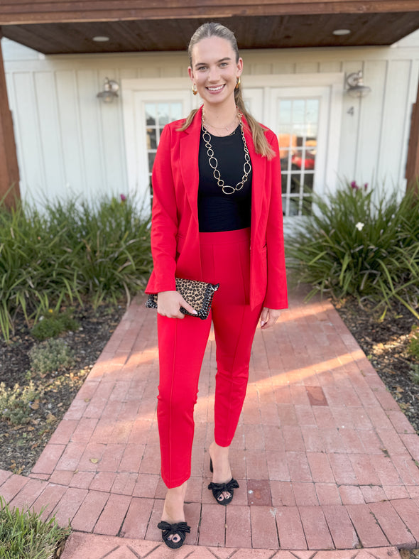 The Red Hot Blazer and Pants Set-Red