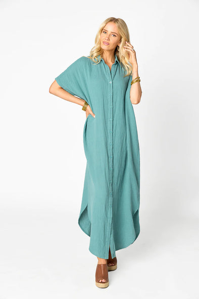 moss color linen dress