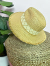 natural  colored hat with frayed edge 