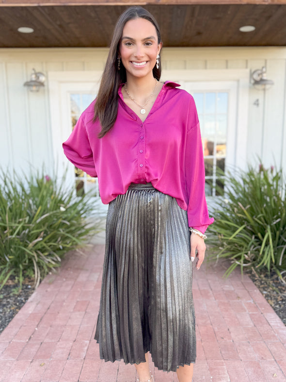 The Scarlett Pleated Midi Skirt-Black