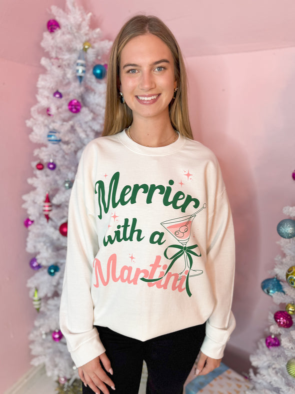 The Merrier with Martinis Sweatshirt-White