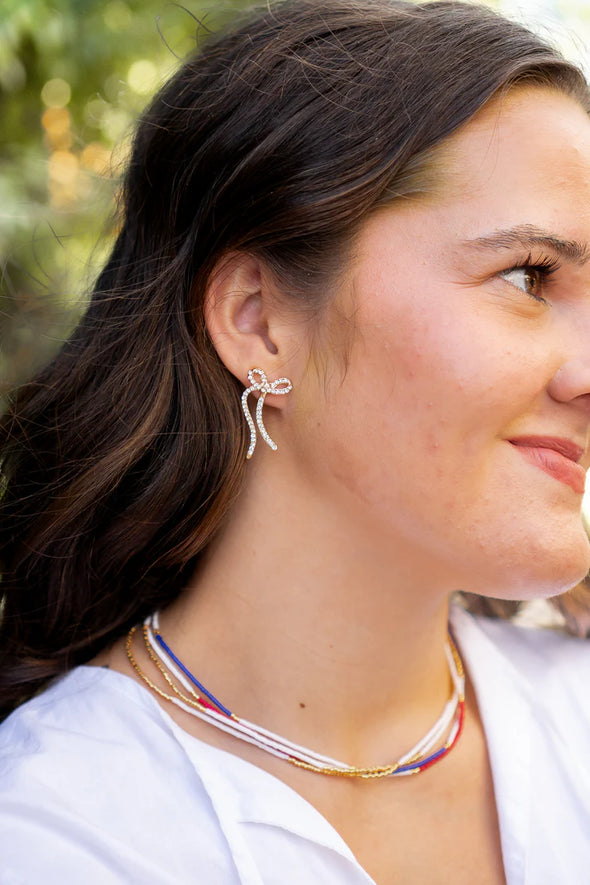 Sweet Bow Earrings-Rhinestone Bow