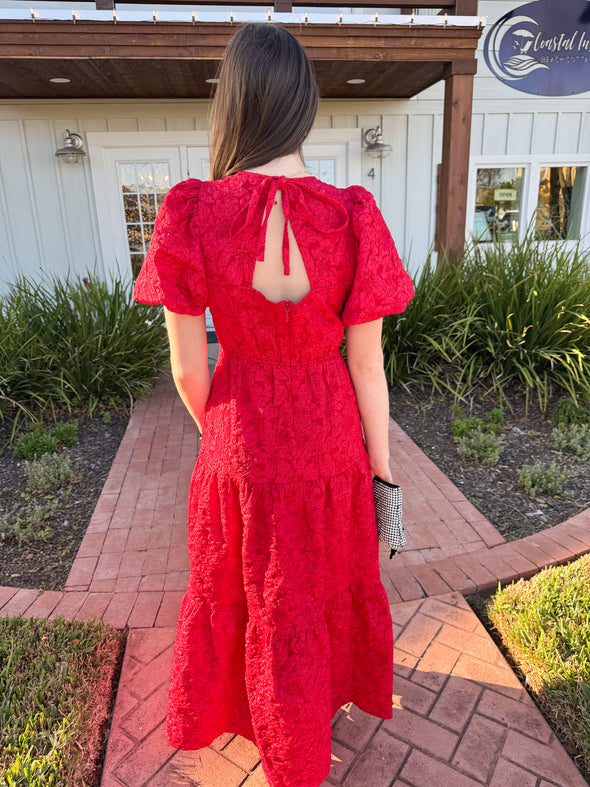 The Arielle Jaquard Maxi Dress-Red